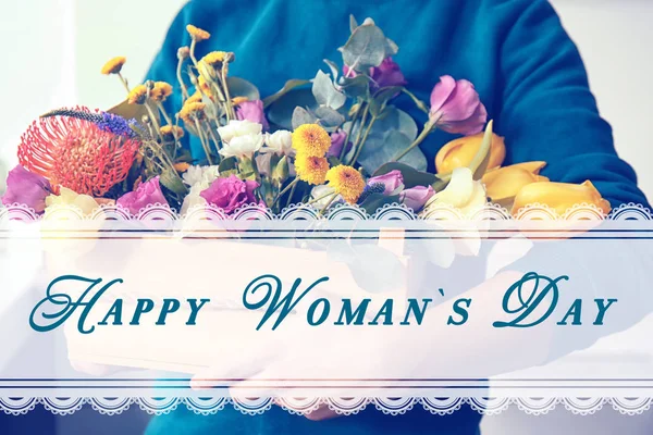 Texten lycklig kvinnas dag — Stockfoto