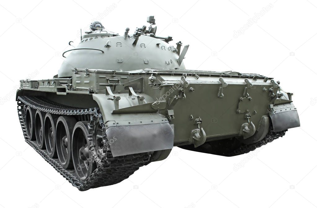 Military tank on white