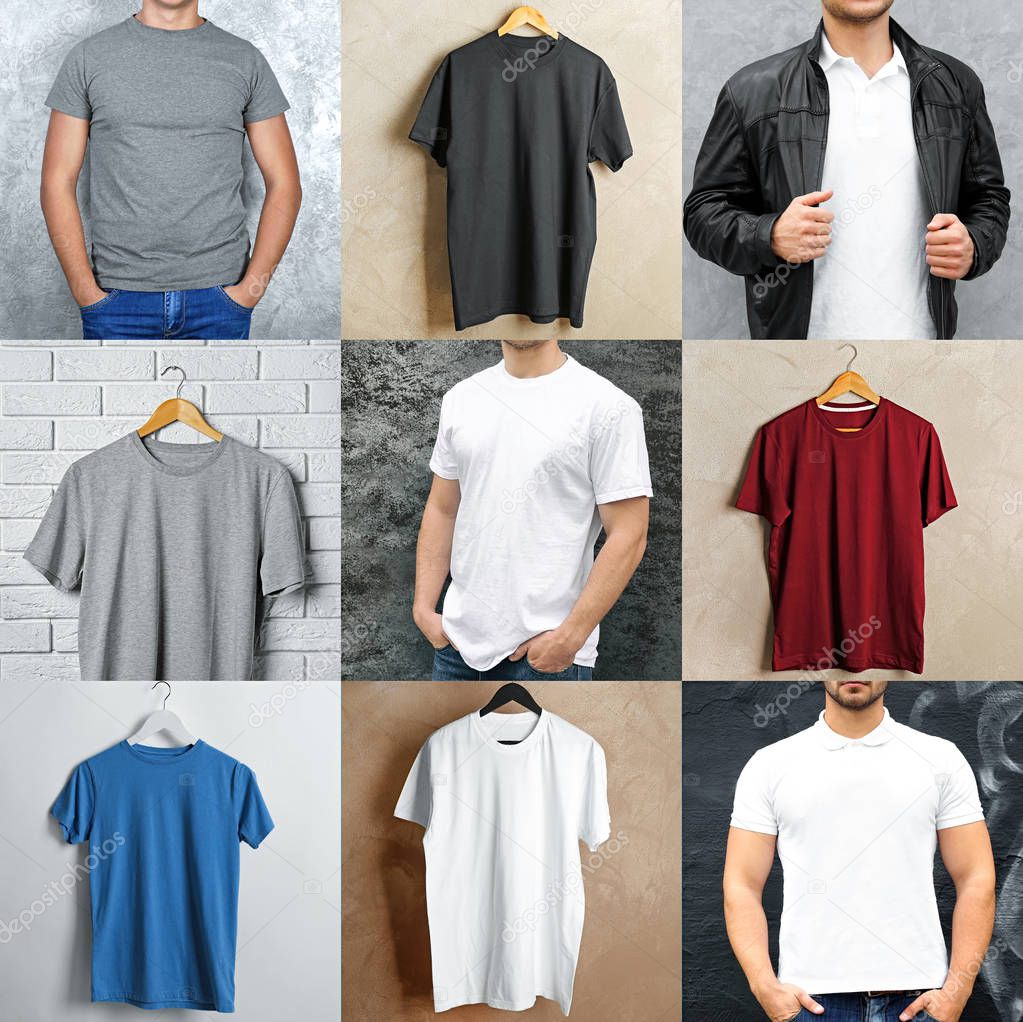 Collage of stylish t-shirts