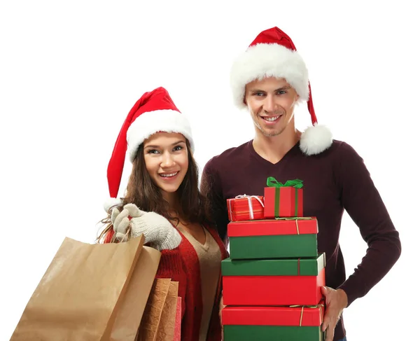 Casal com compras de Natal — Fotografia de Stock