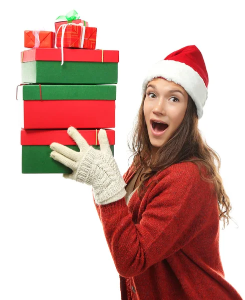 Vrouw met kerstcadeaus — Stockfoto