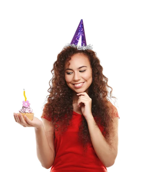 African girl with birthday cake — Stock Photo, Image