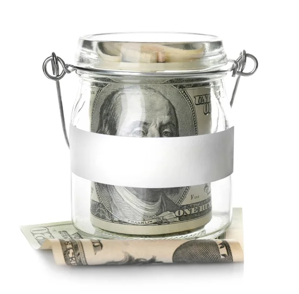 Amerikaanse dollars in glazen pot — Stockfoto