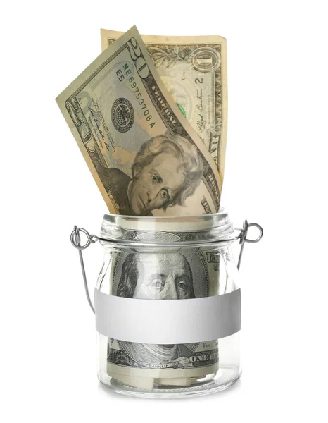 American dollars in glass jar — Stock Photo, Image