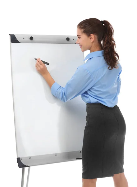 Jovem empresária com flip chart — Fotografia de Stock