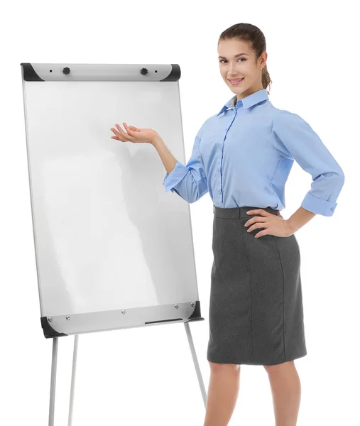 Junge Geschäftsfrau mit Flipchart — Stockfoto