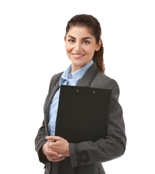 Young businesswoman with clipboard — Stock Photo, Image