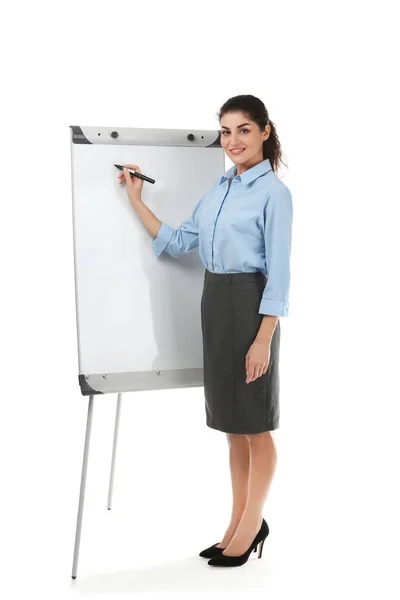 Young beautiful businesswoman with flip chart — Stock Photo, Image