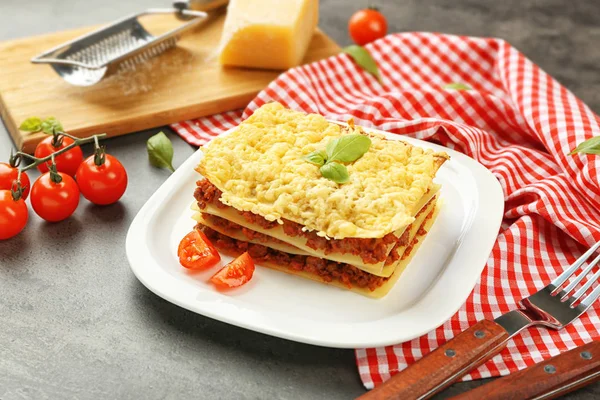 Plate with tasty lasagna — Stock Photo, Image