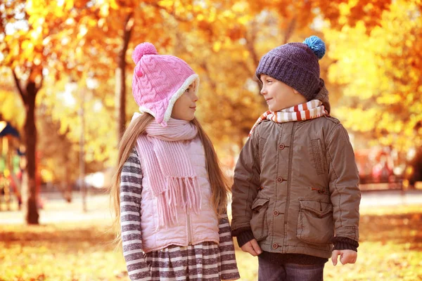 Enfants Mignons Marchant Dans Parc — Photo