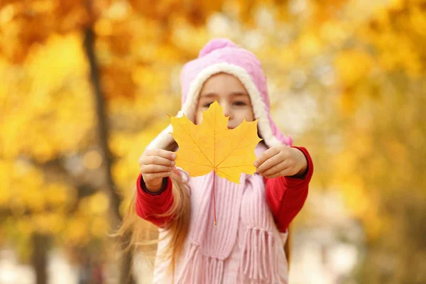 Portrait Cute Little Girl Leaf — Stock Photo, Image