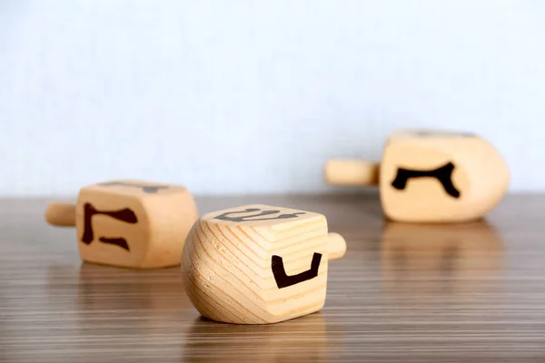 Wooden Dreidels for Hanukkah — Stock Photo, Image