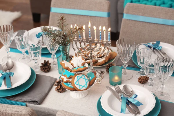 Mesa servida para Hanukkah — Fotografia de Stock
