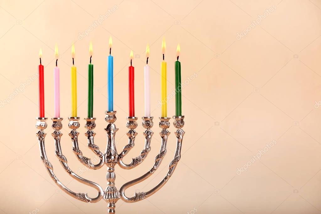 Menorah with colorful candles — Stock Photo © belchonock 133731920