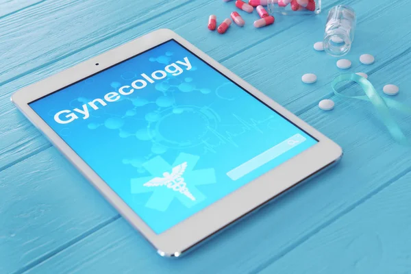 Tablet s aplikací word gynekologii — Stock fotografie