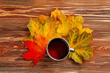 sonbahar yaprakları ile çay