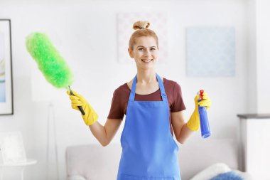 toz bezi ve deterjan kadın ile