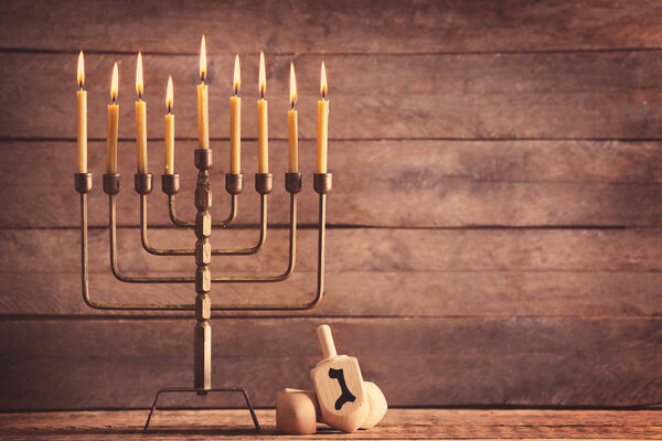 Menorah with candles for Hanukkah