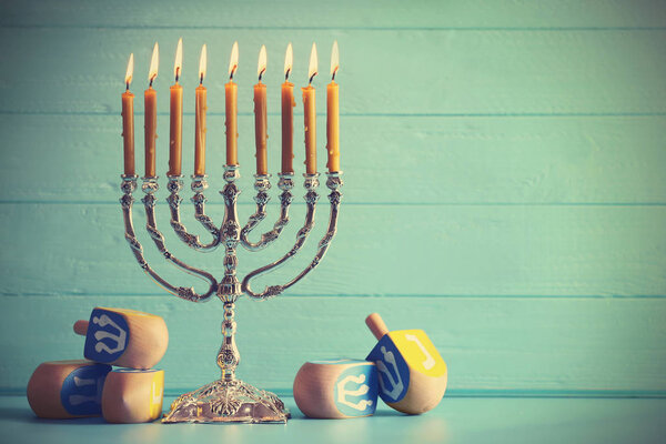 Menorah with candles for Hanukkah