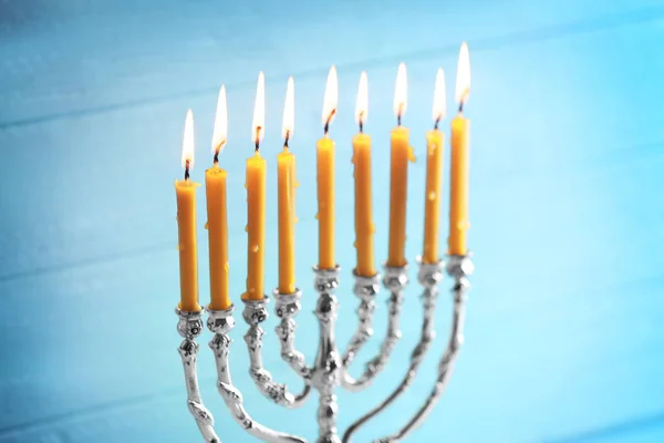 Menorah with candles for Hanukkah — Stock Photo, Image