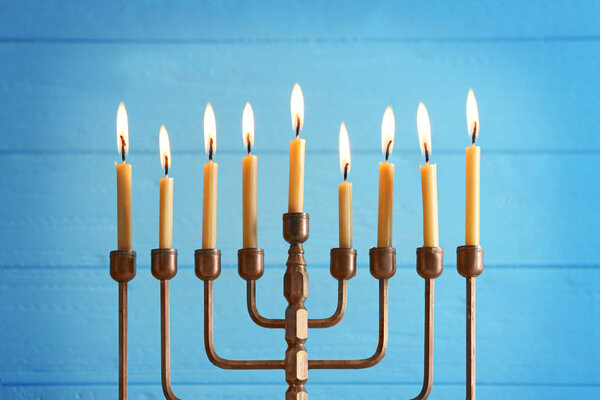 Menorah with candles for Hanukkah