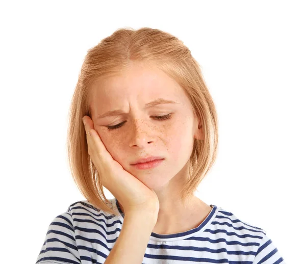 Расстроенная девушка с зубной болью — стоковое фото