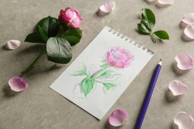 Rose ve kağıt çizim ile  