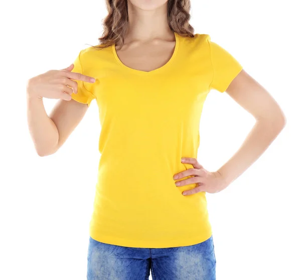 Woman in blank t-shirt — Stock Photo, Image