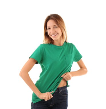 boş yeşil t-shirt kadında