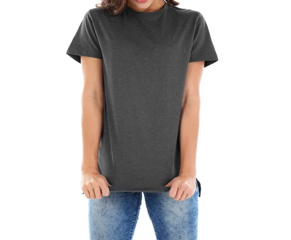 Woman in blank t-shirt — Stock Photo, Image