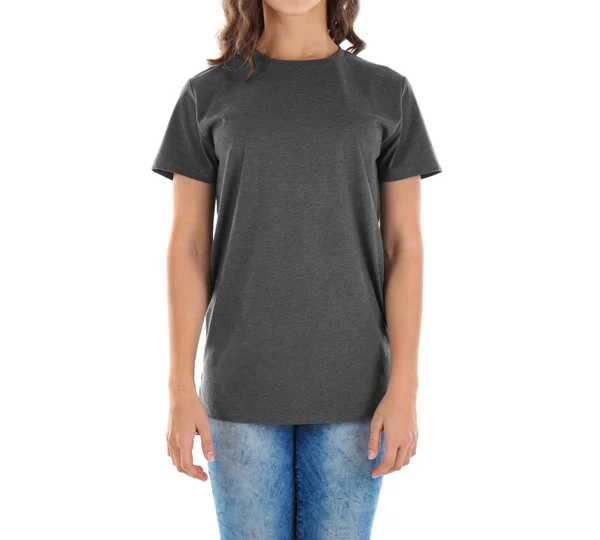 Vrouw in lege t-shirt — Stockfoto