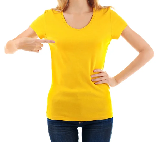 Frau im weißen T-Shirt — Stockfoto