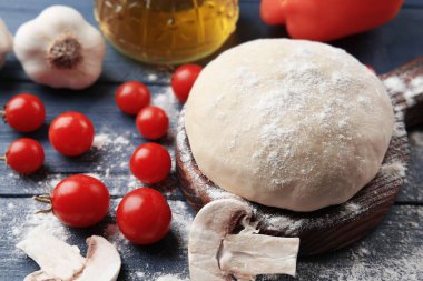 malzemelerle çiğ pizza hamur