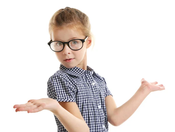 Rolig liten tjej med glasögon — Stockfoto