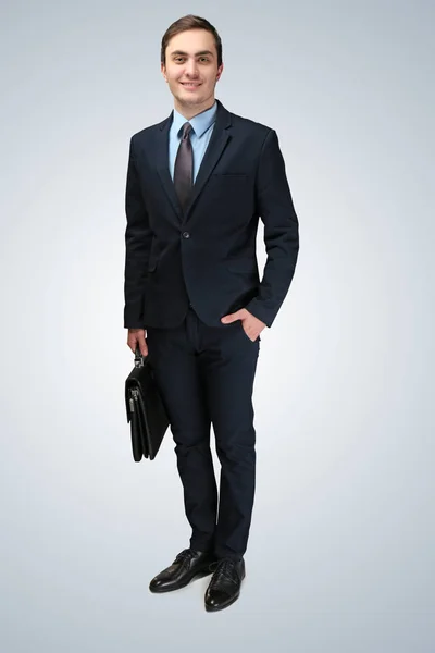 Handsome Young Businessman Gray Background — Stock Photo, Image