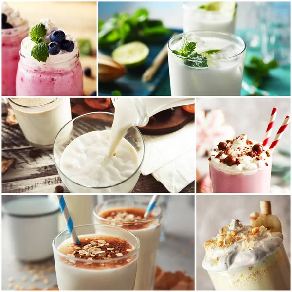 Collage de deliciosos batidos de leche — Foto de Stock