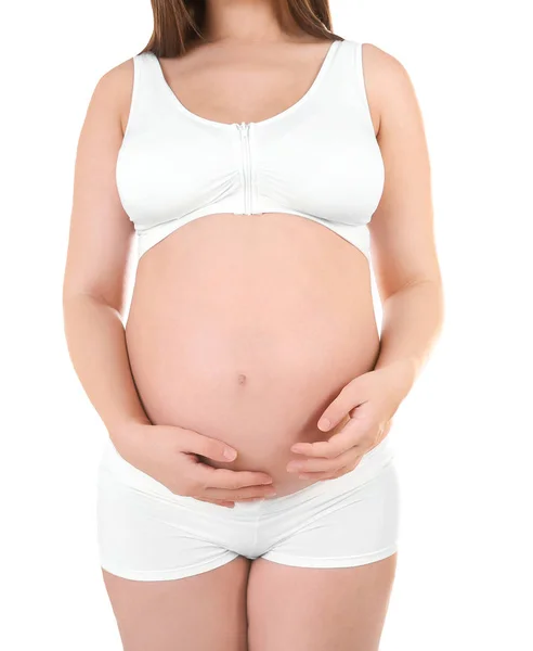 Pregnant woman on white background — Stock Photo, Image