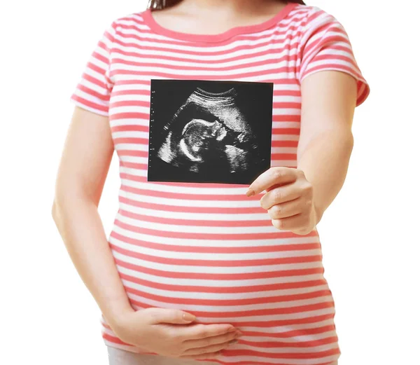 Vrouw met echografie foto — Stockfoto