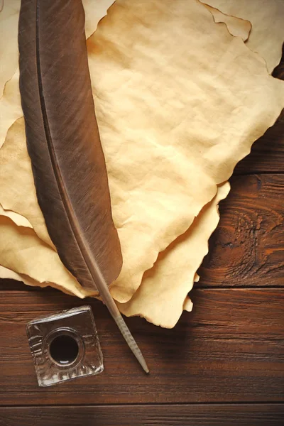 Feather pen with inkwell — Stock Photo, Image