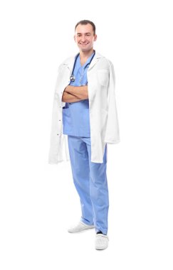 Doktor çapraz elle beyaz izole