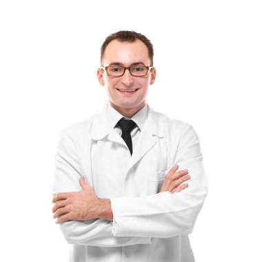 Doktor çapraz elle beyaz izole