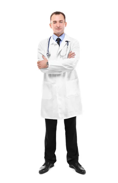 Arzt Mit Gekreuzten Händen Isoliert Auf Weiß — Stockfoto