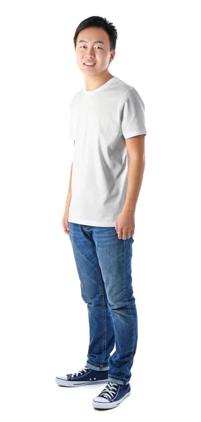 Asiático homem em branco t-shirt — Fotografia de Stock