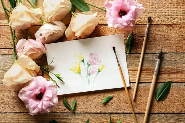 Watercolor painting with flowers — Stock Photo, Image