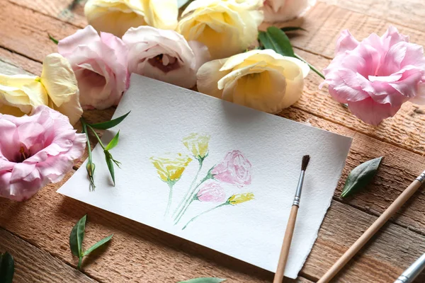 Watercolor painting with flowers — Stock Photo, Image