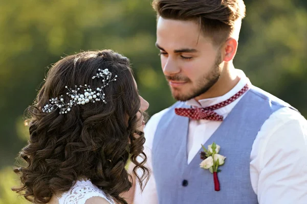 Sposa e sposo su un bellissimo paesaggio — Foto Stock