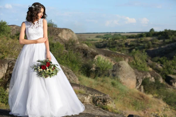 Novia sobre hermoso paisaje —  Fotos de Stock