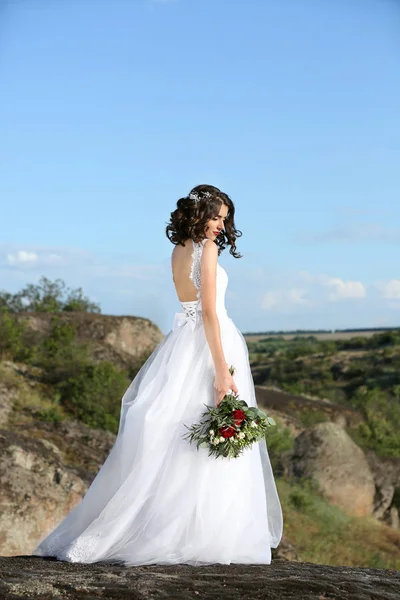 Braut über schöne Landschaft — Stockfoto