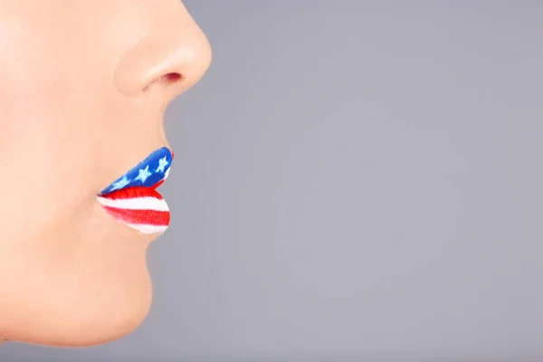 Girl's lips with USA makeup — Stock Photo, Image