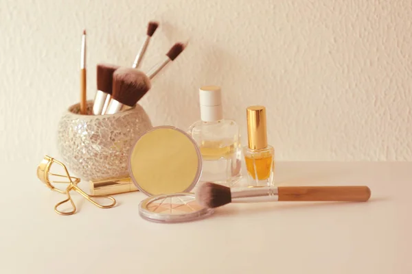 Set of cosmetics on white table — Stock Photo, Image